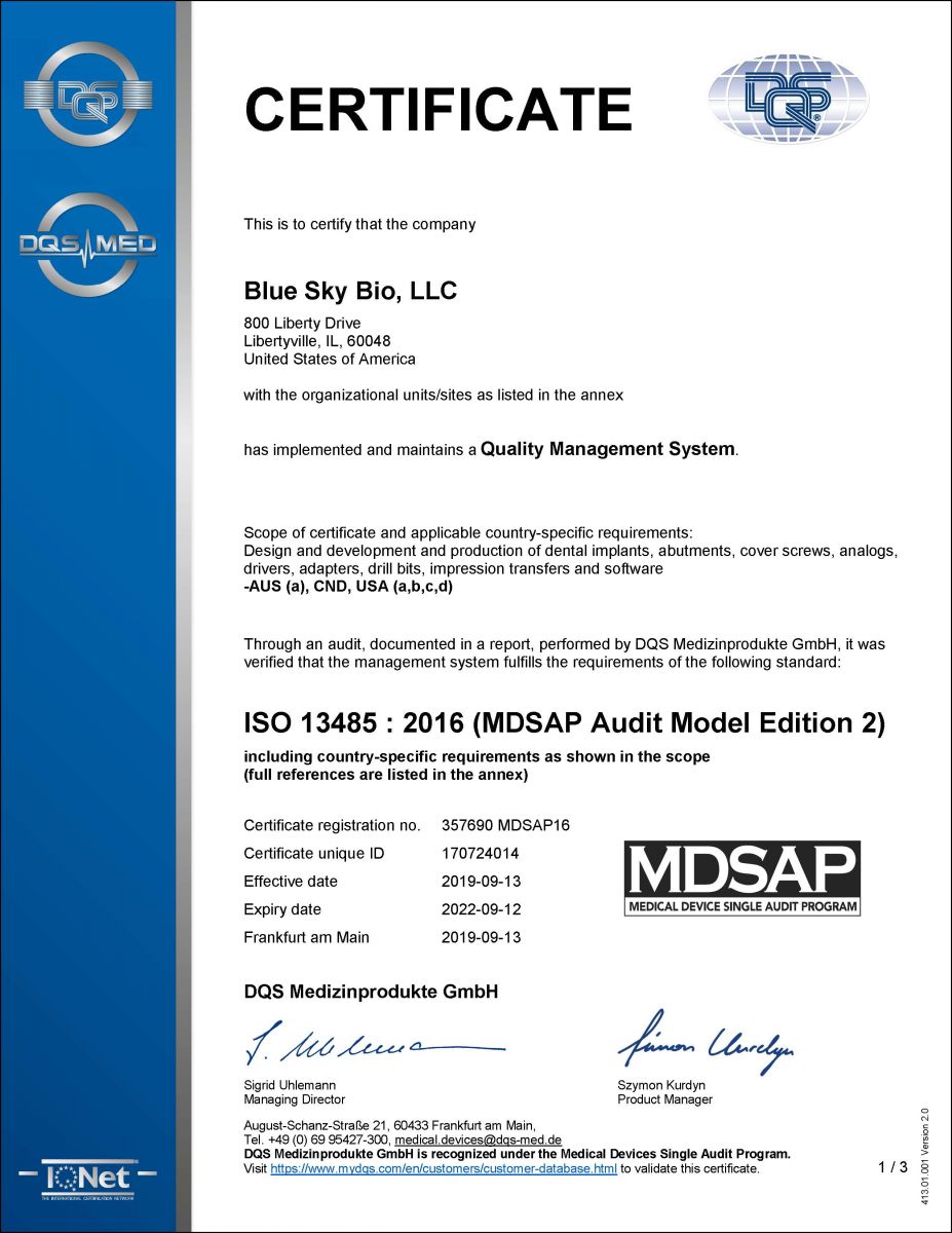 Certificates blue sky bio